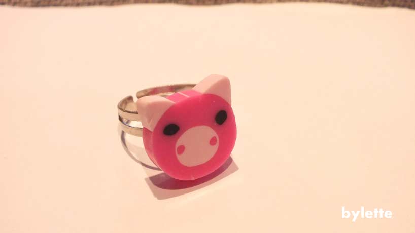 Children's ring adjustable fimo pig